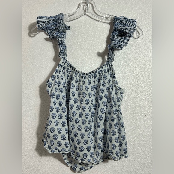 Cleobella Ruffled‎ Cami Blue Patterned Button Tank - Picture 7 of 8